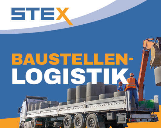 LKW bei der Anlieferung von Baustellenmaterialien mit Kranentladung – Symbolbild für die Baustellenlogistik von STEX
