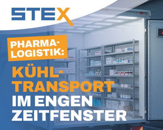 „Offenes Kühlfahrzeug mit Arzneimitteln und Laborproben im Laderaum – Symbolbild für Pharma-Logistik und Kühltransport im engen Zeitfenster von STEX.“